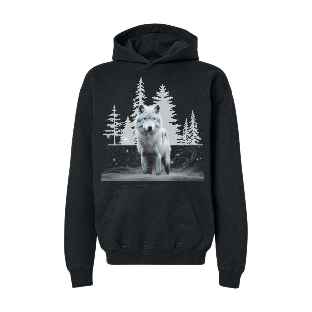 White Arctic Wolf in Autumn Forest- Hoodie