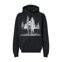 White Arctic Wolf in Autumn Forest- Hoodie