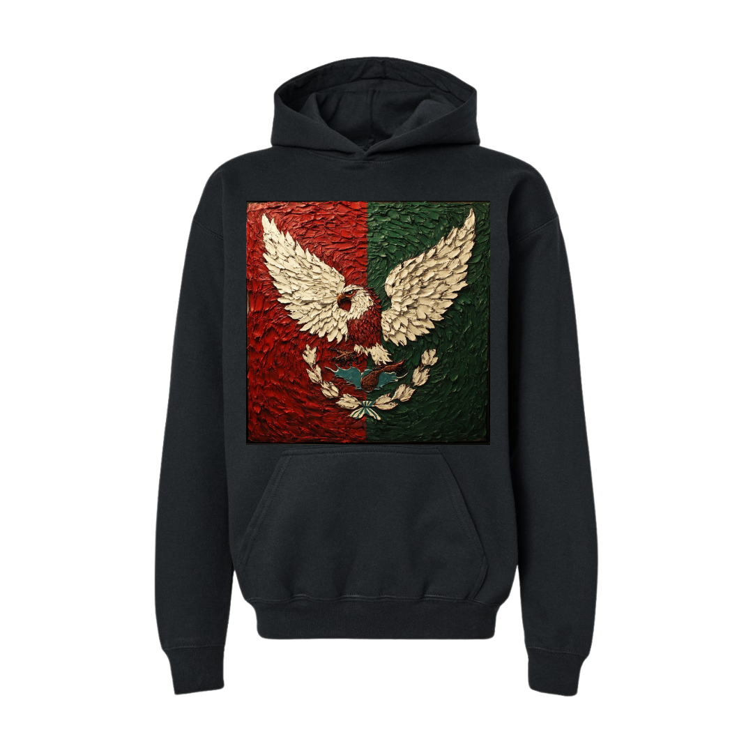 Mexico Flag - Textured Artwork with National Eagle and Symbols- Hoodie
