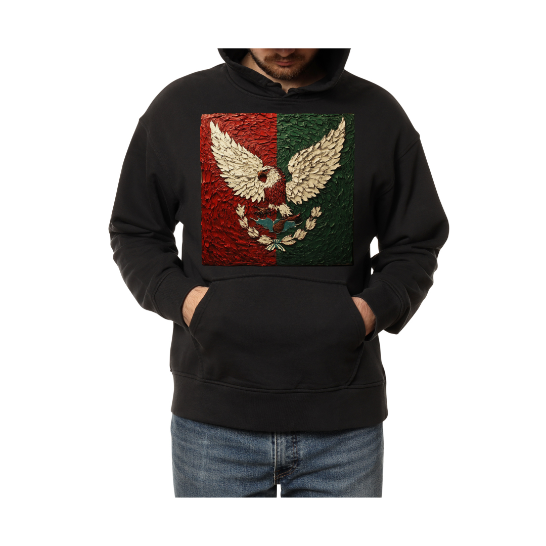 Mexico Flag - Textured Artwork with National Eagle and Symbols- Hoodie