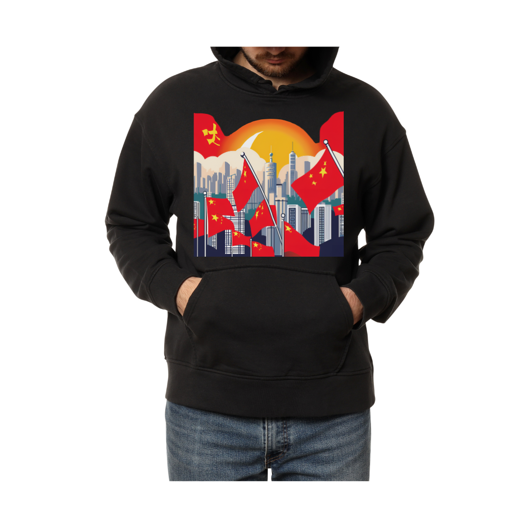 Chinese Flag - Artistic Dragon Emblem with Star Accents- Hoodie
