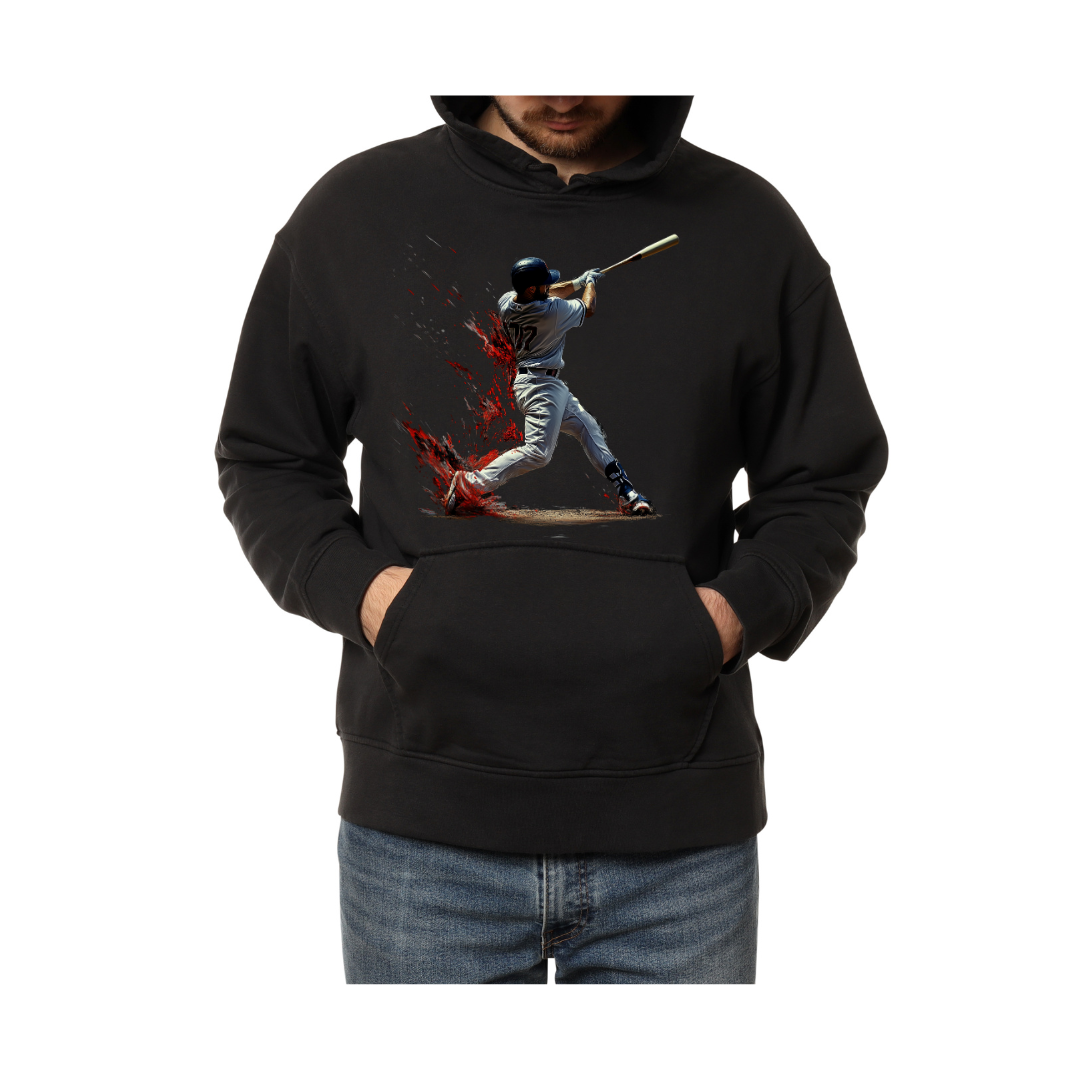Dynamic Baseball Action: Classic Swing in Motion-Hoodie