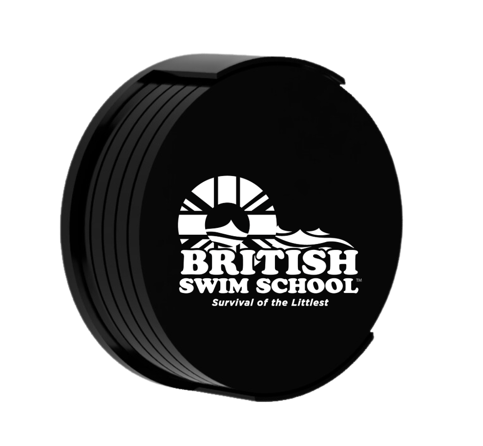 British Swim School Black Coasters
